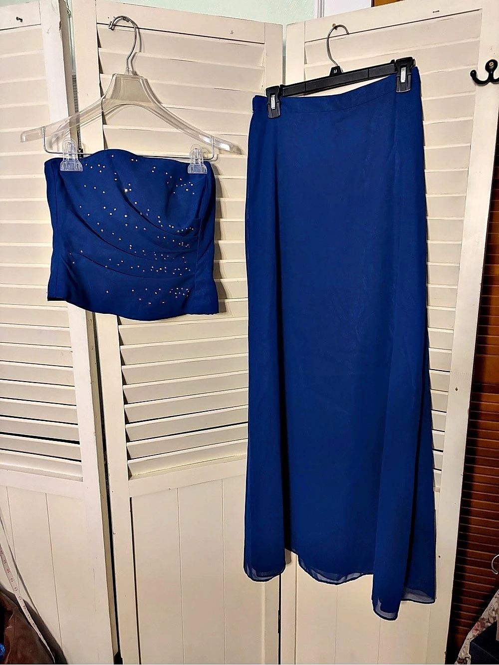 Vintage Y2K Two piece Bari Jay Navy Blue Gown. Top with Boning.